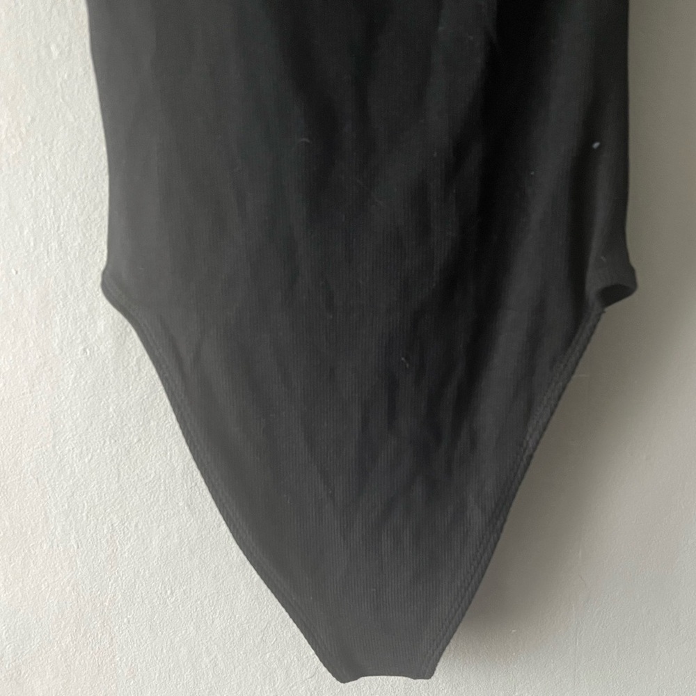 Zara Black Ribbed Ruffle Sleeve Bodysuit Size Small - Picture 6 of 7